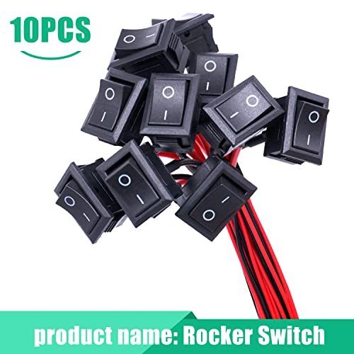 Twidec/10Pcs Rocker Switch AC 6A/250V 10A/125V SPST 2 Pins 2 Position ON/Off Car Boat Square Black Rocker Switch Toggle with Pre-soldered Wires KCD1-X-F - color: Black-Square-ON OFF-10PCS