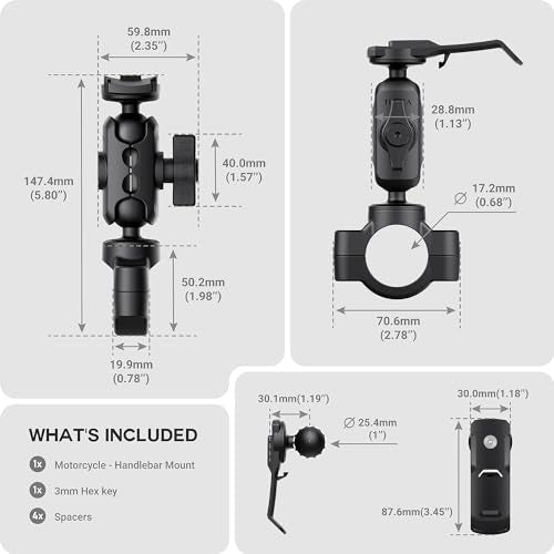 TUSITA Motorcycle GPS Mount - Holder Compatible with Garmin Handheld GPS - Double Socket Arm Handlebar Base - size: Short Arm
