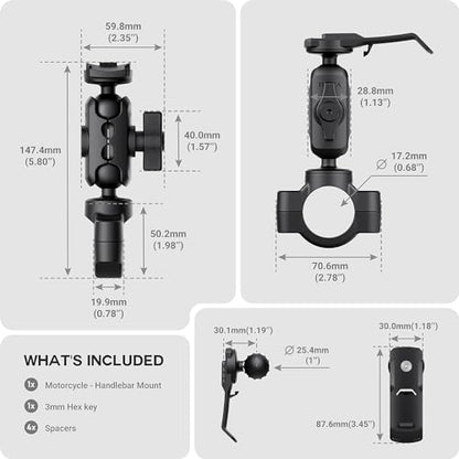 TUSITA Motorcycle GPS Mount - Holder Compatible with Garmin Handheld GPS - Double Socket Arm Handlebar Base - size: Short Arm