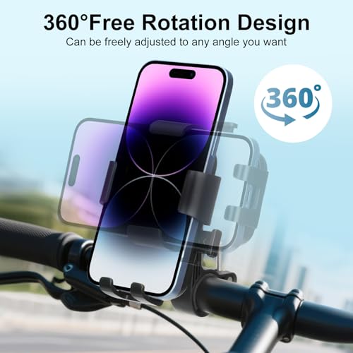 Motorcycle Bike Phone Mount, 1s Auto Lock Shockproof Anti-Shake 360° Rotation, Bicycle Electric Scooter Ebike Handlebar Cell Phone Holder for 4.7''-7.2'' Smartphones