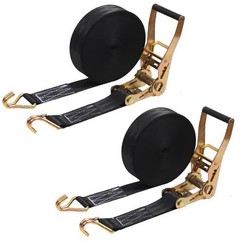 2PACK Ratchet Straps Heavy Duty, 8000 LBS Break Strength Ratchet Strap Tie Down, 2” x 27ft Black Tie-Down Ratcheting Cargo Truck Straps with Durable Double J Hook for for Truck (Black, 2IN X 27FT)