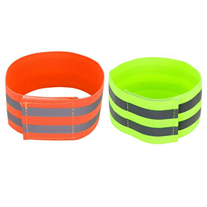 X AUTOHAUX 8pcs Reflective Bands for Arm Ankle Reflective Armbands Slaps High Visibility Night Cycling Riding Reflector Tape Straps Bracelet Orange Green