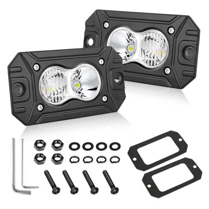 Flush Mount LED Pods, AKD Part CREE LED Flush Bumper Lights 40W Spot Flood Combo Offroad Driving Light Backup Reverse Lights Flush Mount LED Fog Light Pods for Trucks Pickup SUV UTV ATV - color: White Flush
