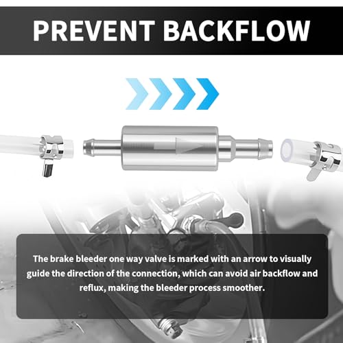 Brake Bleeder Check Valve Kit with Connector&Dust Cover,Brake Bleeder Hose One Way Check Valve for Hydraulic System,Universal Brakes Bleeding Tool for Most Car Motorcycle Clutch