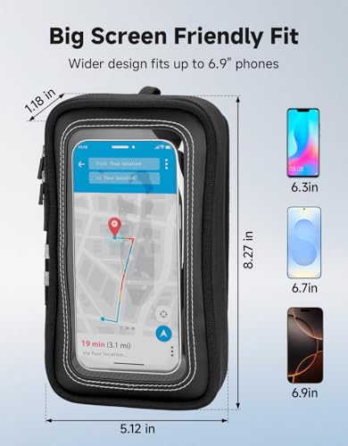 KEMIMOTO Magnetic Motorcycle Phone Case Tank Bag Phone Holder Breathable Gas Small Phone Bag Case Adjustable Angle Touch Screen Cell Phone Mount Universal up to 6.9 Inch