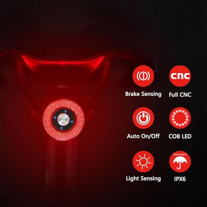 smart Bike Tail Light USB Rechargeable Bicycle Turn Signals with Remote Control Rear Bike Light Waterproof Safety Warning Back Lights Bike Alarm for Night Riding Mountain (Brake Set)