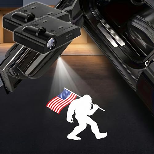 2PCS American Flag Bigfoot Car Door Lights Projector, Magnetic Logo Projector Door Lights, Wireless LED Welcome Puddle Light, Patriotic Car Accessories, Bigfoot Gifts for Women Men, Fit All Vehicles - color: Patriotic Bigfoot