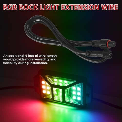 4 PCS 4FT 3 Pin Full Angle RGB Rock Light Extension Wire, Design for Our Brand's Neon Light Kits, Other Brands Must Meet Length of the Male Plug is 0.24 Inches and The Female is 0.39 Inches - size: 4pcs 4ft extensions