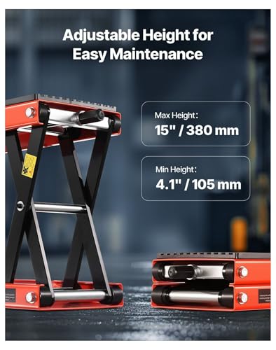 Motorcycle Lift 1200lbs - Scissor Jack, Wide Deck, 4.1-15in Height, Heavy Duty Steel - ATV, Dirt Bike Repair Stand