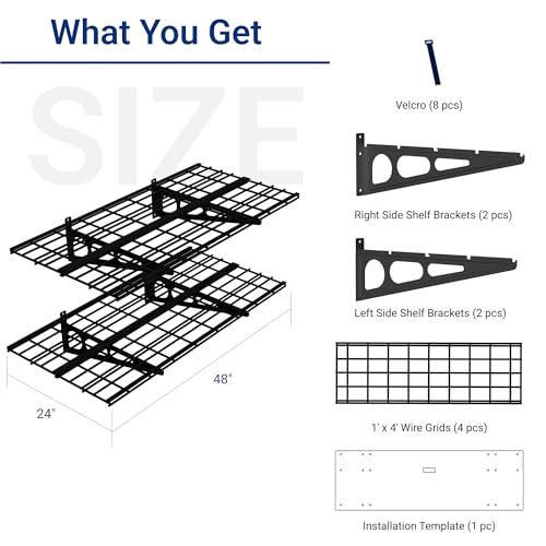 FLEXIMOUNTS 2-Pack 2x4ft 24-inch-by-48-inch Wall Shelf Garage Storage Rack Wall Mounted Floating Shelves, Black, Classic Series - color: Black, size: 2 pack-2x4 ft