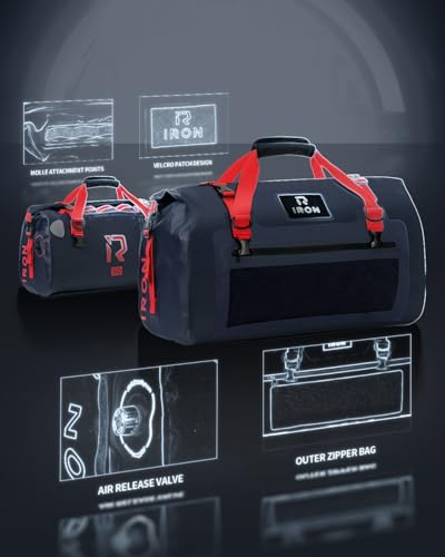 IRON JIA'S Motorcycle Dry Bag - Waterproof Duffle & Luggage Tail Bag Saddle Bags with Roll Top Closure, Shoulder Straps, Inner Pocket and Mesh Pocket (Navy Blue, 50L) - color: Navy Blue, size: 50L