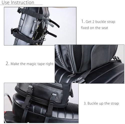 E-riding Motorcycle Tail Bag, Motorbike Saddlebags, Waterproof Rear Seat Bike Backpack, Multifunctional Luggage Suitcase, PU Leather Sport Bags, 15 L (Black)