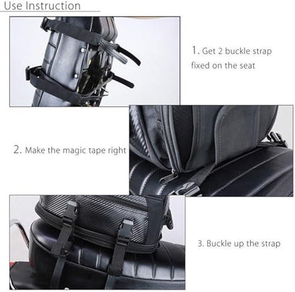 E-riding Motorcycle Tail Bag, Motorbike Saddlebags, Waterproof Rear Seat Bike Backpack, Multifunctional Luggage Suitcase, PU Leather Sport Bags, 15 L (Black)