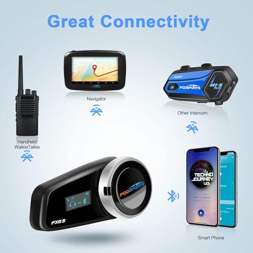 Fodsports FX6S Motorcycle Helmet Bluetooth, 1000M Motorbike Intercom Bluetooth, 6-Way Motorcycle Helmet Communication System/Voice Dial/Universal Pairing/FM Radio(1 Pack) - size: 1 Pack FX6S