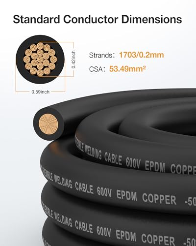 1/0 Gauge Wire Battery Cable, 1/0 AWG EPDM Welding Cable with Oxygen-Free Copper, Flexible/High Conductivity for Solar, Automotive, Battery, Inverter, RV, Marine (10 ft Red + 10 ft Black) - color: 1/0awg, size: 10ft
