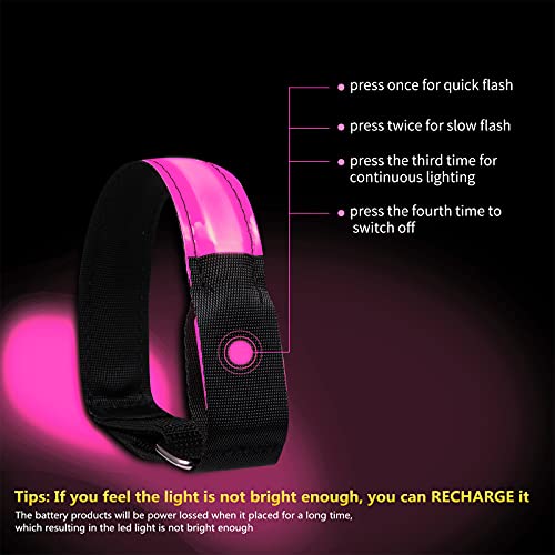 2 Pack Rechargeable LED Reflective Armband, High Brightness High Visibility Night Safety Light Band, Wearable Flashing LED Gear for Running, Walking, Biking and Outdoor Activities - color: L Pink