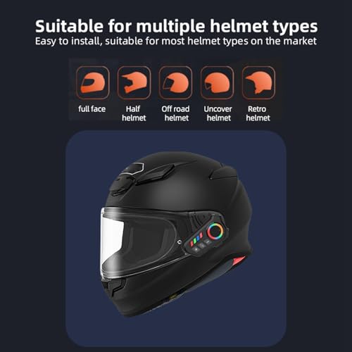 Yunseity Wireless Helmet Headset, 5.4 Motorcycle Headphones with Ambient Light, CVC Noise Reduction, IP65, Type C Charge, with Smart Assistant