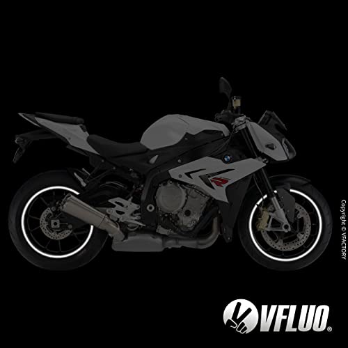 VFLUO - Motorcycle Reflective Wheel Stripes kit, 1 Wheel Rim Stickers Pack, 3M Technology™ - High lateral Visibility, Discreet and Design, Easy Installation