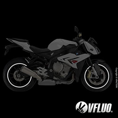 VFLUO - Motorcycle Reflective Wheel Stripes kit, 1 Wheel Rim Stickers Pack, 3M Technology™ - High lateral Visibility, Discreet and Design, Easy Installation