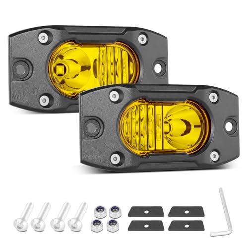 Yellow LED Pods Flush Mount Spot Flood Light 2PCS 4 Inch Bumper Driving Fog Lights Reverse Backup Work Lights Flush Off Road Light Bar for Truck Pickup UTV ATV Boat 4x4 - color: Yellow Flush