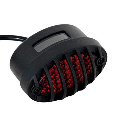 FATECIM Motorcycle Custom Oval-shaped LED Tail Light Cat Eye Rear Running Light Brake Light Stop Light Red Lens Integrated License Plate Lamp Universal Fit for Motorcycle/Cruisers/Bikes (Black) - color: Black/Red