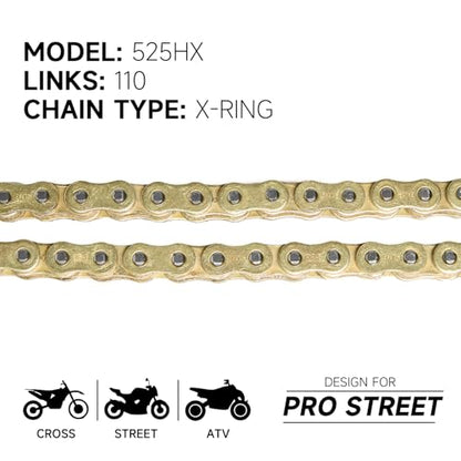 HIALKE Gold 525 X-Ring Chain 110 Links with Connecting Master Link and Chain Breaker(525HX-110L Chain Breaker Set) - size: 525HX-110L Chain Breaker Set