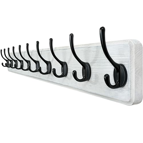 WEBI Coat Rack Wall Mount,38 9/16" Long,10 Hooks,Coat Hooks Wall Mounted Large Coat Hanger Wall Hooks for Hanging Coats,Clothes,Jacket,Hats,Entryway,Black/White - color: White Wood/Black Hook, size: 38.2 Inch-10 Hooks