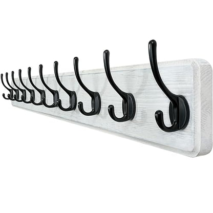 WEBI Coat Rack Wall Mount,38 9/16" Long,10 Hooks,Coat Hooks Wall Mounted Large Coat Hanger Wall Hooks for Hanging Coats,Clothes,Jacket,Hats,Entryway,Black/White - color: White Wood/Black Hook, size: 38.2 Inch-10 Hooks