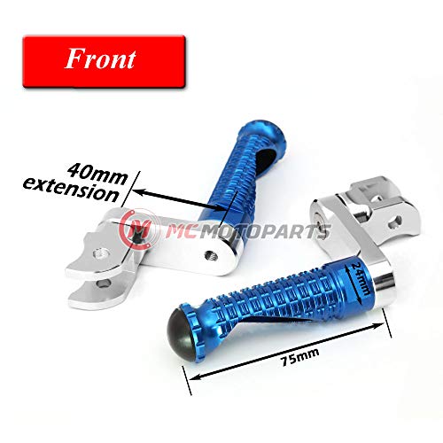 MC MOTOPARTS MPRO Blue 40mm Riser CNC Front Foot Pegs Compatible with YZF R1 00-21 YZF R6 03-19 YZF R1M 15-21 R1S - color: Blue, size: 40mm Extension