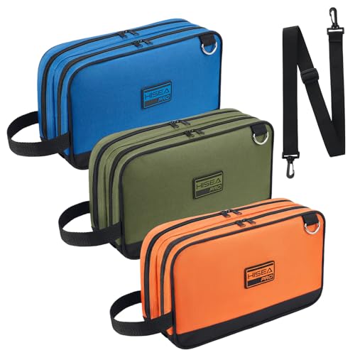 HISEA 3 Pack Small Tool Bag Set, 12 Inch Tools Pouch with 2 Pockets and Adjustable Shoulder Strap, Small Tool Organizer and Storage with Zipper for Electrican, Travel, Green Orange Blue - color: Green, Orange, Blue