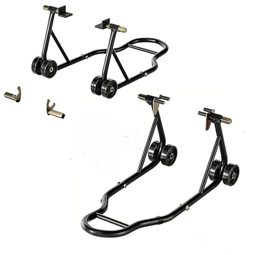 Motorcycle Stands Front and Rear Combo, 850 lbs Motorcycle Paddock Stand Set with U & L Swingarm Adapters, Universal Motorcycle Lift Stand for Honda Yamaha Kawasaki Suzuki Ducati BMW