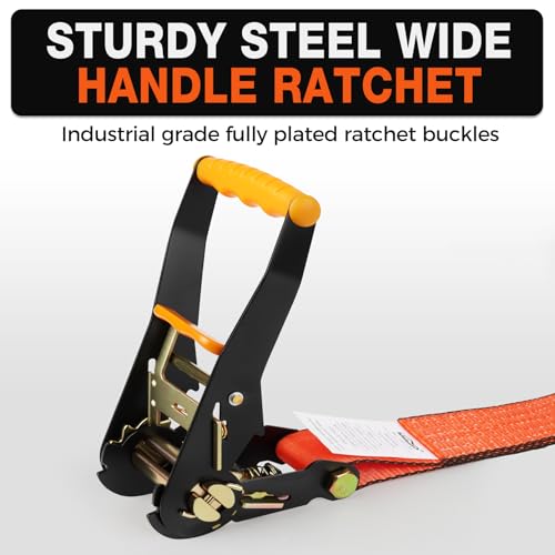 Heavy Duty 4 Pack Axle Tie Down Straps for Trailers-2" x 114" Car Hauler Straps with Snap Hooks-10,000 lbs Break Strength, 3300 lbs Capacity - DOT Certified Wheel Ratchet Tie Downs (Orange) - color: ProSeries Orange
