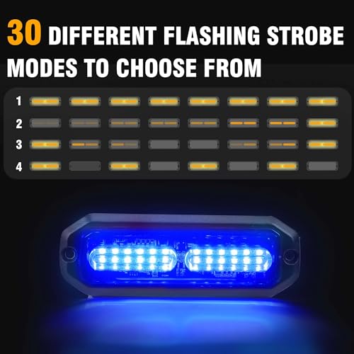 WINECO 8PCS LED Strobe Lights 12V Sync Feature Blue 12LED Emergency Hazard Warning Lights with Strobe Controller for Trucks Vehicles ATV RV Cars Van - color: Blue