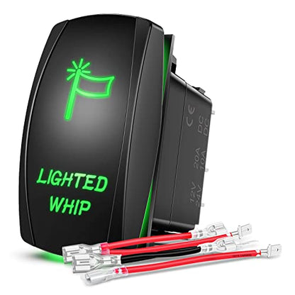 Nilight Lighted Whip Rocker Switch Led Light Bar 5Pin Laser On Off SPST switches 20A/12V 10A/24V Green with Jumper Wires Set for Cars Trucks RVs - color: Green, size: LIGHTED WHIP