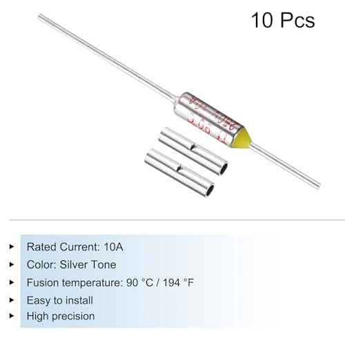 MECCANIXITY 10 Pcs Metal Temperature Thermal Fuse SF90 90C 194F 10A 250V Cutoff Thermal Fuse with 20 Pcs BN1.25 Bare Terminal Butt Connector - style: SF90