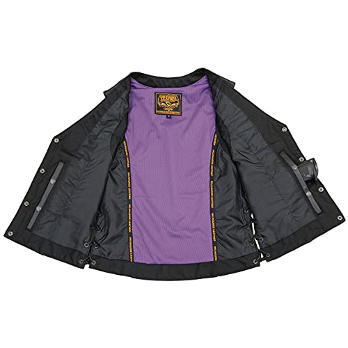 Milwaukee Leather ML1296 Women's Black Leather Side Laced Motorcycle Vest w/Reflective Tribal - color: Purple, size: Small