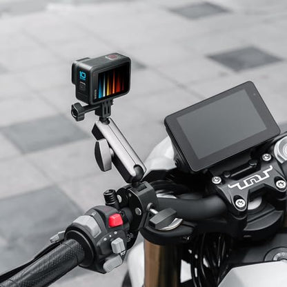 Heavy Duty Super Clamp Camera Mount with 360° Dual Ball Head Magic Arm, Anti-Slip Aluminum Alloy Handlebar Mount for GoPro Hero 13/12/11, Insta360 X4/X3, DJI Osmo Action 5/4, Motorcycle & Bike