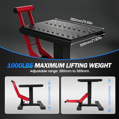Dirt Bike Stand,600Lbs Capacity No Hydraulic Lift Jack Adjustable Hoist Table Heavy Duty Anti-Slip Lifting Stand for Dirt Pit Bike Motocross Enduro Motorcycle Repair&Maintenance-Red - color: Red