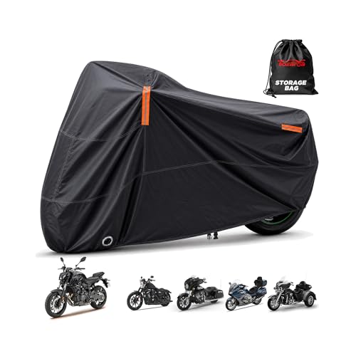 Motorcycle Cover Waterproof Outdoor Heavy Duty All-Weather UV Protection with Reflective Strips & Lock Holes,Storage Bag,Sport,Fits Most Cruiser,Touring,Street,Dirt Bike (Length up to 96.5") - size: 96.5"(2XL)
