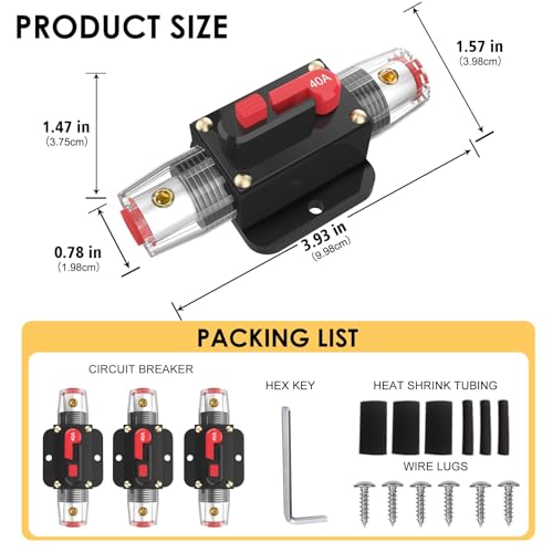40 Amp Circuit Breaker Switch 40A Waterproof Fuse Inline Holder Resettable Fuse Manual Reset 12V-48V DC for Car Audio Sound Amplifier System RV Home Marine Boat Truck - style: 40A
