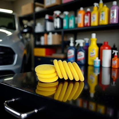 8Pcs Car Waxing Polish Sponges,Yellow Car Waxing Polish Sponges 10cm Car Detailing Applicator Pads Round Pocket Microfiber Foam,Body Repair Tools