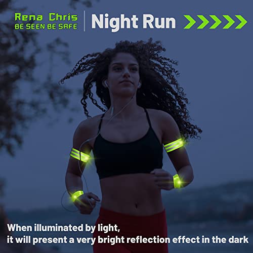 Rena Chris Reflective Running Gear, 4pcs High Visibility Reflective Arm Bands for Night Walking, Safety Running Gear with Reflective Tape for Clothing, Reflectors for Walking at Night, Running Safety Gear for Women, Man, Kids