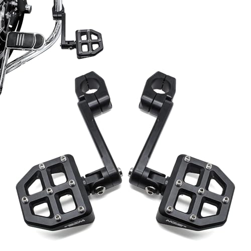 MZS 1.25" Highway Pegs, Motorcycle Adjustable Highway Foot Pegs Mount Long Angled CNC Aluminum Compatible with Sportster Softail Road King Street Glide Electra Dyna Vulcan VTX for 1 1/4 Engine Guard - color: Black, size: Long Mounting 2