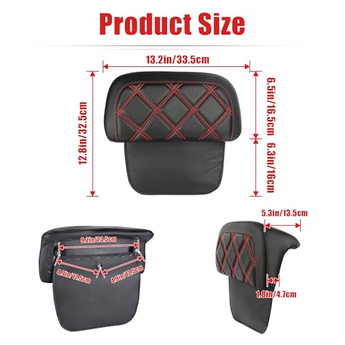Goldfire Rear Trunk Backrest Pad Razor Chopped Backrest Pad Tour Pack Backrest Pad Fit for Harley Touring Models 2014-2025 Road King Street Glide Electra Glide, Red Diamond - color: Red