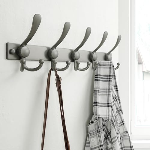Dseap Coat Rack Wall Mount, Heavy Duty 12-Gauge Base vs Flimsy 1mm, Double-Thick Solid Anti-Snap Hooks, 16” Stud-Mount, Stainless Steel Hanger for Clothes Hat Entryway Closet Mudroom, Grey - color: Gray, size: L=17" (1pcs)