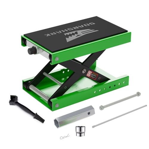 Aluminum Motorcycle Scissor Lift Jack, 1,100LBS Heavy Duty Dirt Bike Stand with Upgraded M16 Screw & Double Reinforcement Shafts, Non-Slip Rubber Pad Saddle for ATV Cruiser (Green) - color: Green