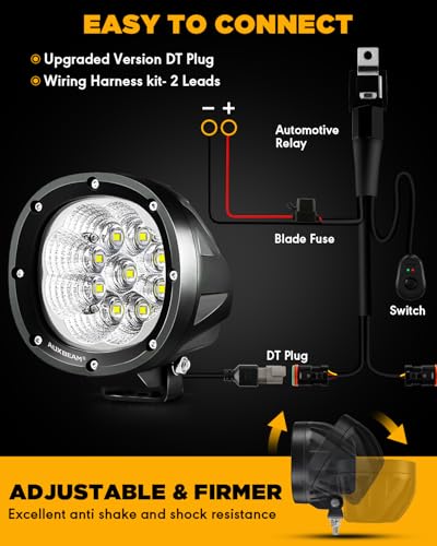 Auxbeam 4 Inch Round LED Light Pods, 90W Offroad Flood White Light Bar, Super Bright 9000LM Driving Work Light with DT Plug Wiring Harness Kit for Truck Boat Pickup ATV UTV SUV-2PCS - color: P4 Series-White Flood Beam