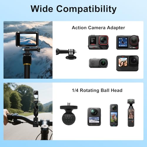 OSMO 360 Moto Camera Mount Kit with 43" Invisible Selfie Stick Compatible with Insta360 X5-X, OSMO NANO Heavy Duty Bike Handlebar Clamp compatible for GoPro Bicycle ATV UTV Riding Moto Vlogging (Gold)