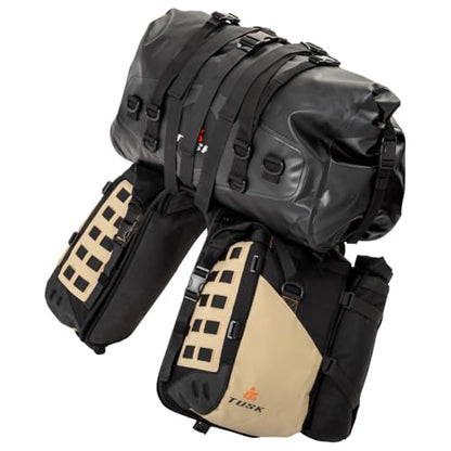 TUSK Highland X2 Rackless Luggage System w/Medium Dry Duffel/Large Bottle Holders Standard Heat Shield Black/Tan