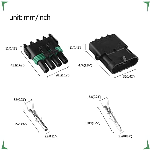 MUYI 10 Kit 4 Pin Weather Pack Connector for 20-14 AWG Wire Harness 2.5mm Series Automotive Electrical Plugs - size: 4pin connector(10 sets)